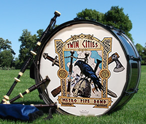 image Twin Cities Metro Pipe Band bass drum with logo